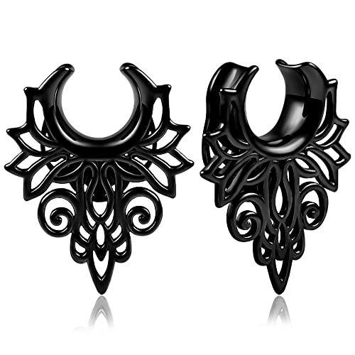 Vankula Ohr Tunnel 1 Paar Sattel Flesh Plugs Hohl Edelstahl für männer damen Ohrpiercing Gestreckte Schmuck 8mm(0G) Schwarz 4 von Vankula