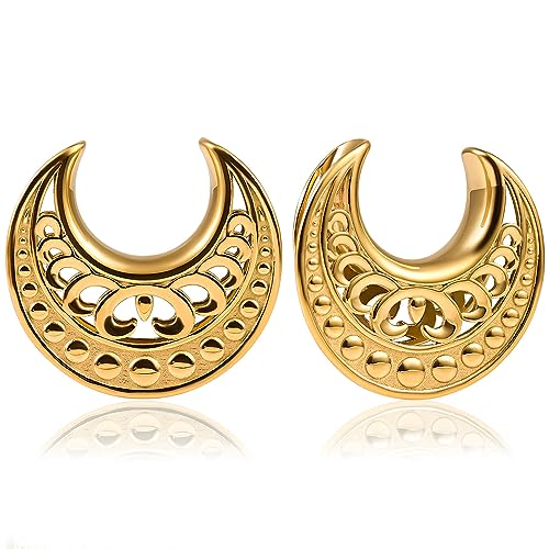 Vankula Ohr Tunnel 1 Paar Saddles Flesh Plugs Vintage für männer damen Ohrpiercing Schmuck 10mm(00G) Gold von Vankula