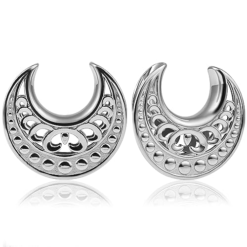 Vankula Ohr Tunnel 1 Paar Saddles Flesh Plugs Vintage für männer damen Ohrpiercing Schmuck 12mm(1/2") Silber von Vankula