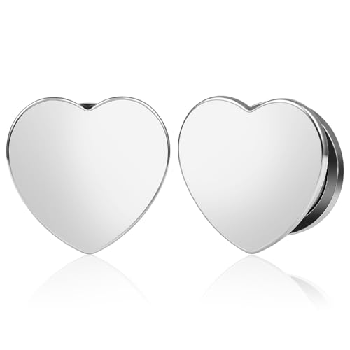 Vankula Ohr Tunnel 1 Paar Double Flared Flesh Plugs Vintage Herz Edelstahl für männer damen Ohrpiercing Schmuck 16mm(5/8") Silber 3 von Vankula