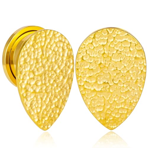 Vankula Ohr Tunnel 1 Paar Single Flared Flesh Plugs Tropfen Edelstahl für männer damen Ohrpiercing Gestreckte Schmuck 16mm(5/8") Gold von Vankula