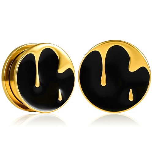 Vankula Ohr Tunnel 1 Paar Single Flared Flesh Plugs Vintage für männer damen Ohrpiercing Schmuck 10mm(00G) gold von Vankula