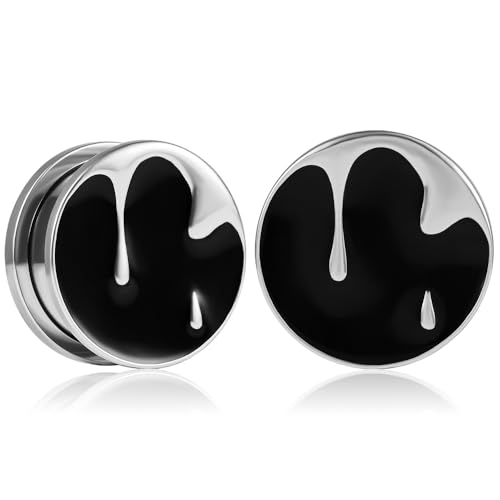 Vankula Ohr Tunnel 1 Paar Single Flared Flesh Plugs Vintage für männer damen Ohrpiercing Schmuck 12mm(1/2") Silber von Vankula