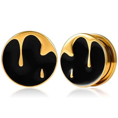 Vankula Ohr Tunnel 1 Paar Single Flared Flesh Plugs Vintage für männer damen Ohrpiercing Schmuck 19mm(3/4") gold von Vankula