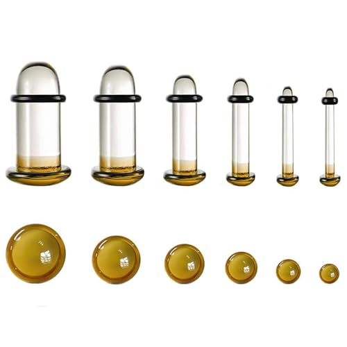 Vankula Ohr Tunnel Plug Stretching Kit 12 stück Glas Dehnstäbe set 1.6-6mm Short Tapers mit O-Ringen Ohrpiercing Gestreckte Schmuck für männer damen Gelb von Vankula