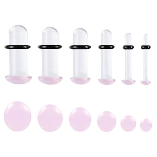 Vankula Ohr Tunnel Plug Stretching Kit 12 stück Glas Single Flared Dehnset 1.6-6mm mit O-Ringen Ohrpiercing Dehn Schmuck für männer damen damen Rosa von Vankula