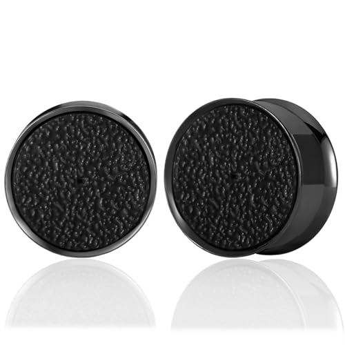 Vankula Ohr Tunnel Single Flared Flesh Plugs mit Loch – Trage deine Lieblingsohrringe 1 Paar Edelstahl für männer damen Ohrpiercing dehnen Schmuck 10mm(00G) Schwarz von Vankula
