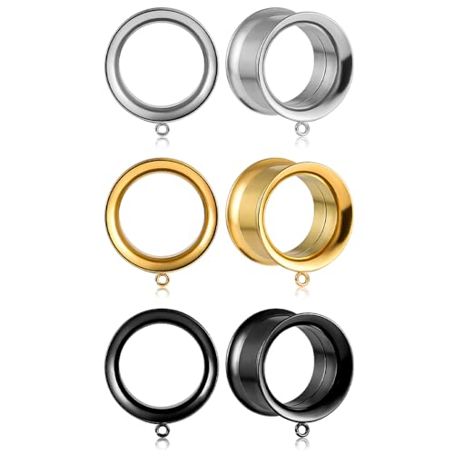 Vankula Ohr Tunnel mit anhänger 6 PCS DIY Double Flared Flesh Plug Edelstahl für männer damen Ohrpiercing Gestreckte Schmuck 14mm(9/16") 6 PCS Schwarz Gold Silber 1 von Vankula