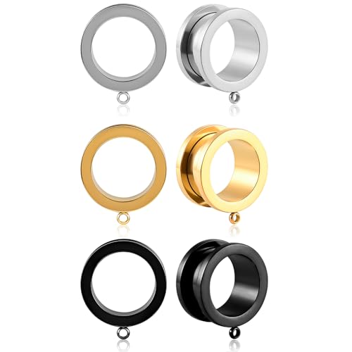 Vankula Ohr Tunnel mit anhänger 6 PCS DIY Double Flared Flesh Plug Edelstahl für männer damen Ohrpiercing Gestreckte Schmuck 6mm(2G) 6 PCS Schwarz Gold Silber von Vankula