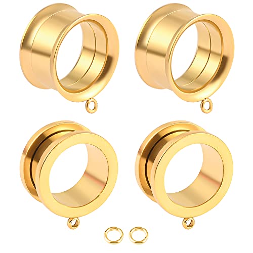 Vankula Ohr Tunnel mit anhänger 4 PCS DIY Double Flared Flesh Plug Edelstahl für männer damen Ohrpiercing Gestreckte Schmuck 6mm(2G) 4 PCS Gold von Vankula