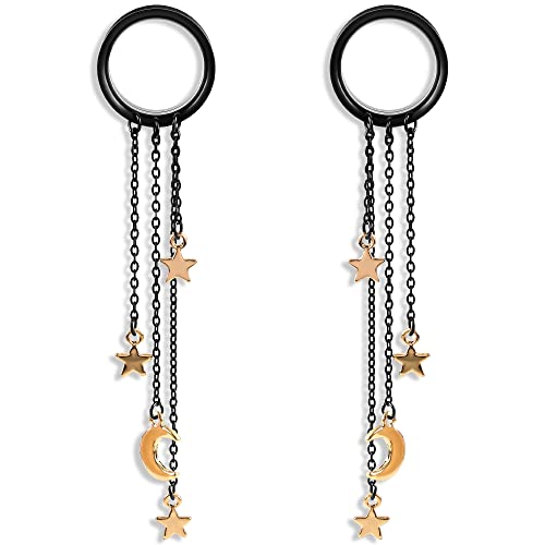 Vankula Ohr Tunnel mit anhänger Double Flared Flesh Plug Kette Edelstahl für männer damen Ohrpiercing Gestreckte Schmuck 12mm(1/2") Schwarz Gold von Vankula