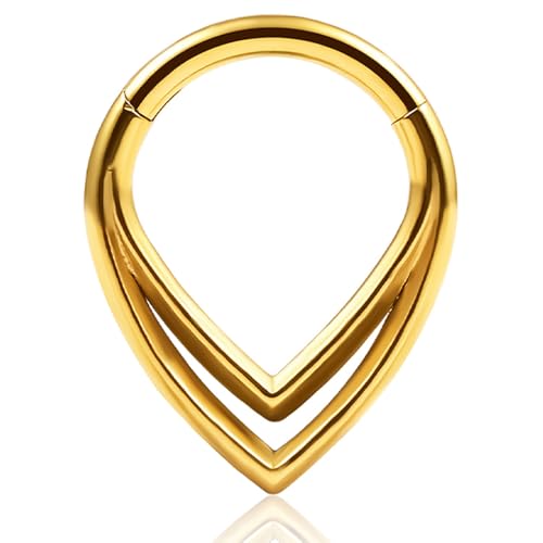 Vankula Septum Clicker Hinged Segmentring 316L Edelstahl 8mm 16g Nasenpiercing Ring Cartilage Rook Daith Tragu Piercing Schmuck für Frauen und Männer Gold von Vankula