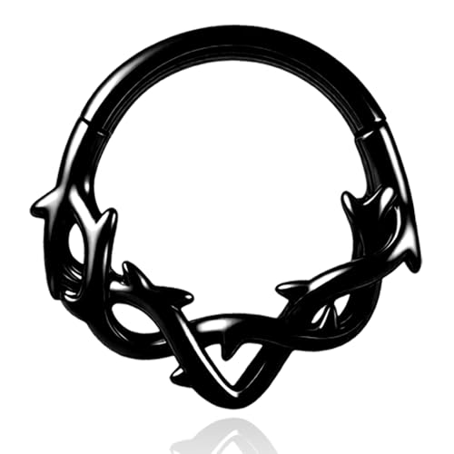 Vankula Septum Clicker Hinged Segmentring 316L Edelstahl 8mm 16g Nasenpiercing Ring Dornen Cartilage Rook Daith Tragu Piercing Schmuck für Frauen und Männer Schwarz Vankula Septum Clicker Hinged Segmentring 316L Edelstahl 8mm 16g Nasenpiercing Ring Dornen Cartilage Rook Daith Tragu Piercing Schmuck für Frauen und Männer Schwarz von Vankula