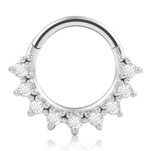 Vankula Septum Helix Daith Piercing Ringe Hinged Segmentring Clicker Chirurgenstahl CZ 8mm 16g Nasen Tragus Piercing Schmuck für Frauen und Männer Silber von Vankula