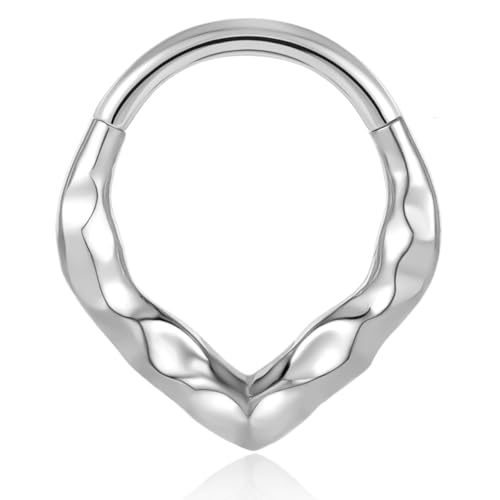 Vankula Septum Piercing Clicker Hinged Segmentring 316L Edelstahl 16G 8mm Dreieck Nasen Daith Helix Conch Rook Lobe Ringe Schmuck für Frauen und Männer Silber von Vankula