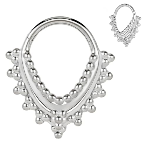 Vankula Septum Piercing Clicker Hinged Segmentring 316L Edelstahl 16G 8mm Tropfenform Nasen Daith Helix Conch Rook Lobe Ringe Schmuck für Frauen und Männer Silber von Vankula