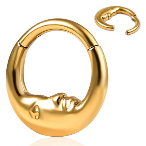 Vankula Septum Piercing Ring G23 Titanium Hinged Segment Clicker 8mm 16g Nasenpiercing Helix Rook Daith Tragus Piercing Schmuck für Frauen und Männer Gold von Vankula