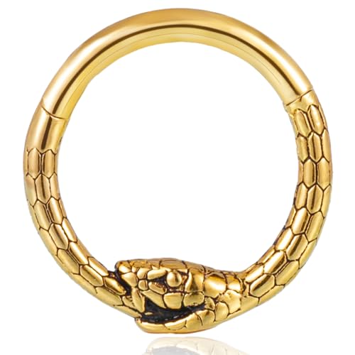 Vankula Septum Piercing Ring Hinged Segment Clicker Chirurgenstahl 8mm 16g Schlange Helix Daith Tragus Conch Piercing Schmuck für Frauen und Männer Gold von Vankula