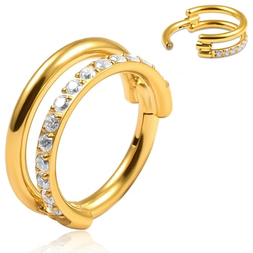 Vankula Septum Ring G23 Titanium 8mm 16g Hinged Segmentring Clicker Double Loop CZ Nasenpiercing Helix Daith Tragus Conch Piercing Schmuck für Frauen und Männer Gold Vankula Septum Ring G23 Titanium 8mm 16g Hinged Segmentring Clicker Double Loop CZ Nasenpiercing Helix Daith Tragus Conch Piercing Schmuck für Frauen und Männer Gold von Vankula