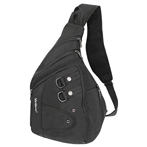 Vanlison Umhängetasche, kleiner Rucksack für Herren, Damen, Teenager, E-Schwarz (passend für 30,5 cm (12 Zoll) iPad, Medium, Sling-Rucksäcke von Vanlison