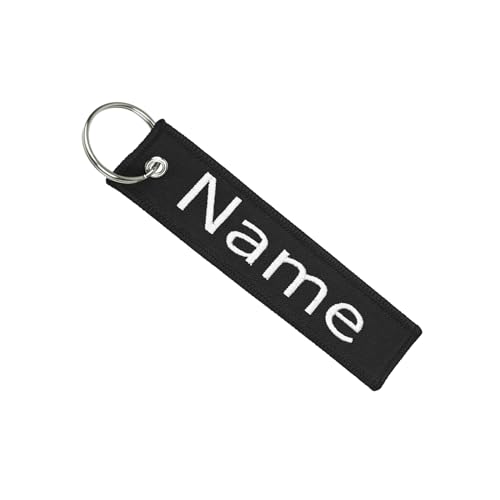 VanmAr Schlüsselanhänger Personalisiert, ein Stück Stickerei Motorrad Auto Zubehör für Kinder Tochter Ehemann Freund Name Gravur für Herren Mädchen (Schwarz) von VanmAr