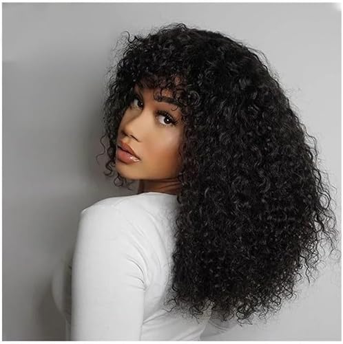 Human Hair Wig Curly Echthaar Perücke Mit Pony Curly Perücken Echthaar Brasilianische Virgin Echthaar No Lace Front Perücken Für Frauen Glueless Wig with Bangs Kinky-Curly 16 Inch von Vanmast