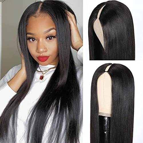 V Part Wig Human Hair Straight Echthaar Perücke 180% Density Real Hair Wig For Women Upgrade U Part Wig Brazilian Human Hair Wig No Lace Wear And Go Glueless Wig Perücke Damen Echthaar 22 Inch von Vanmast