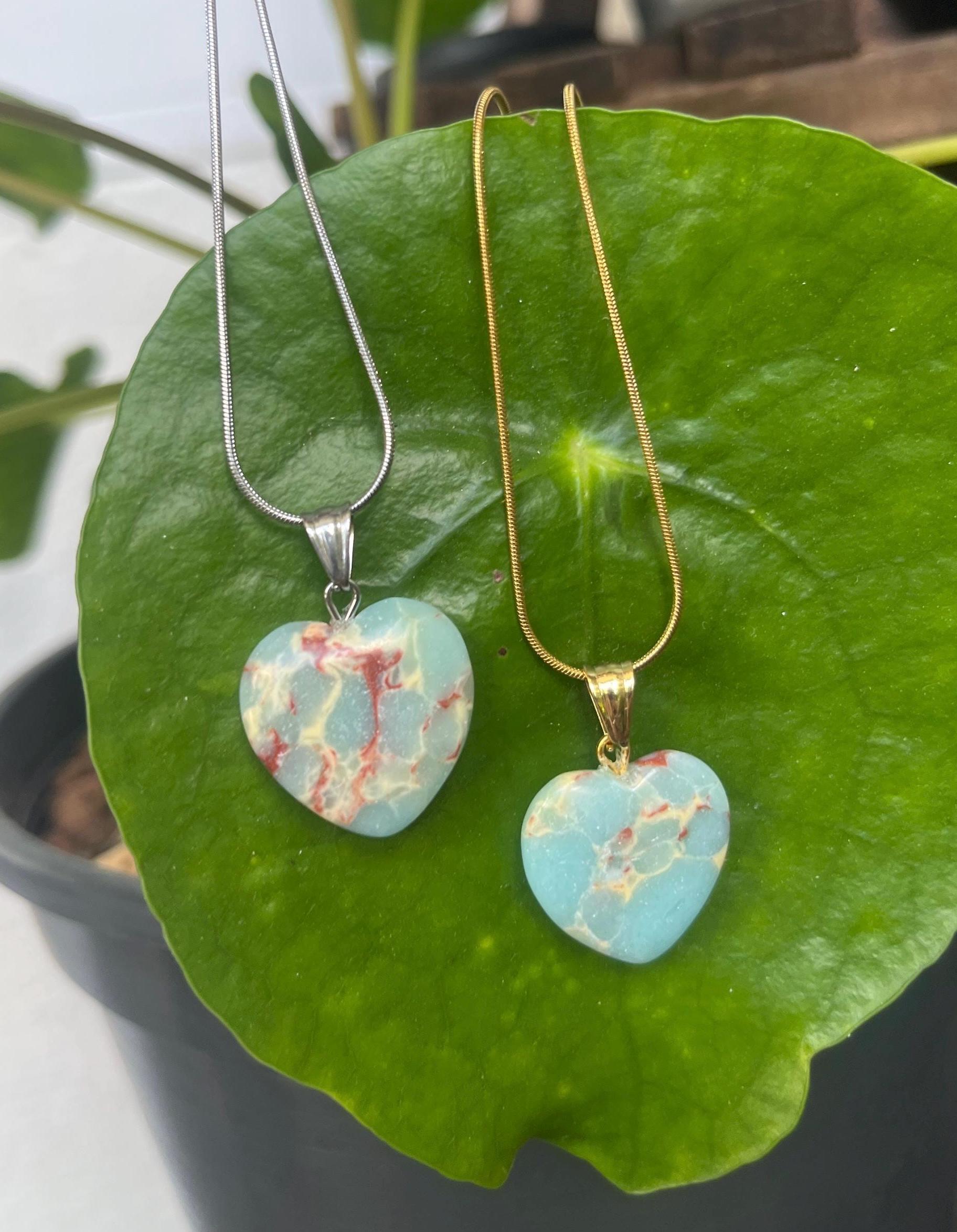 Aqua Terra Jaspis Herz Halskette 18K Vergoldet Oder Edelstahl Silber von VanneyMoons