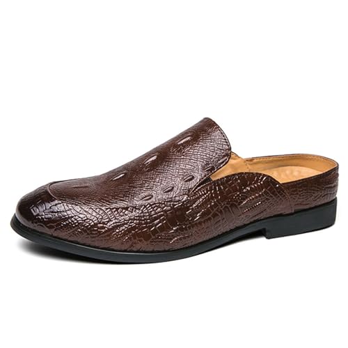Herren Mode Rückenfrei Loafers Echtes Leder Mule Schuhe Freizeit Anti-Rutsch Gemustert Atmungsaktiv Mule Schuhe, Braun, 42 EU von Vannida