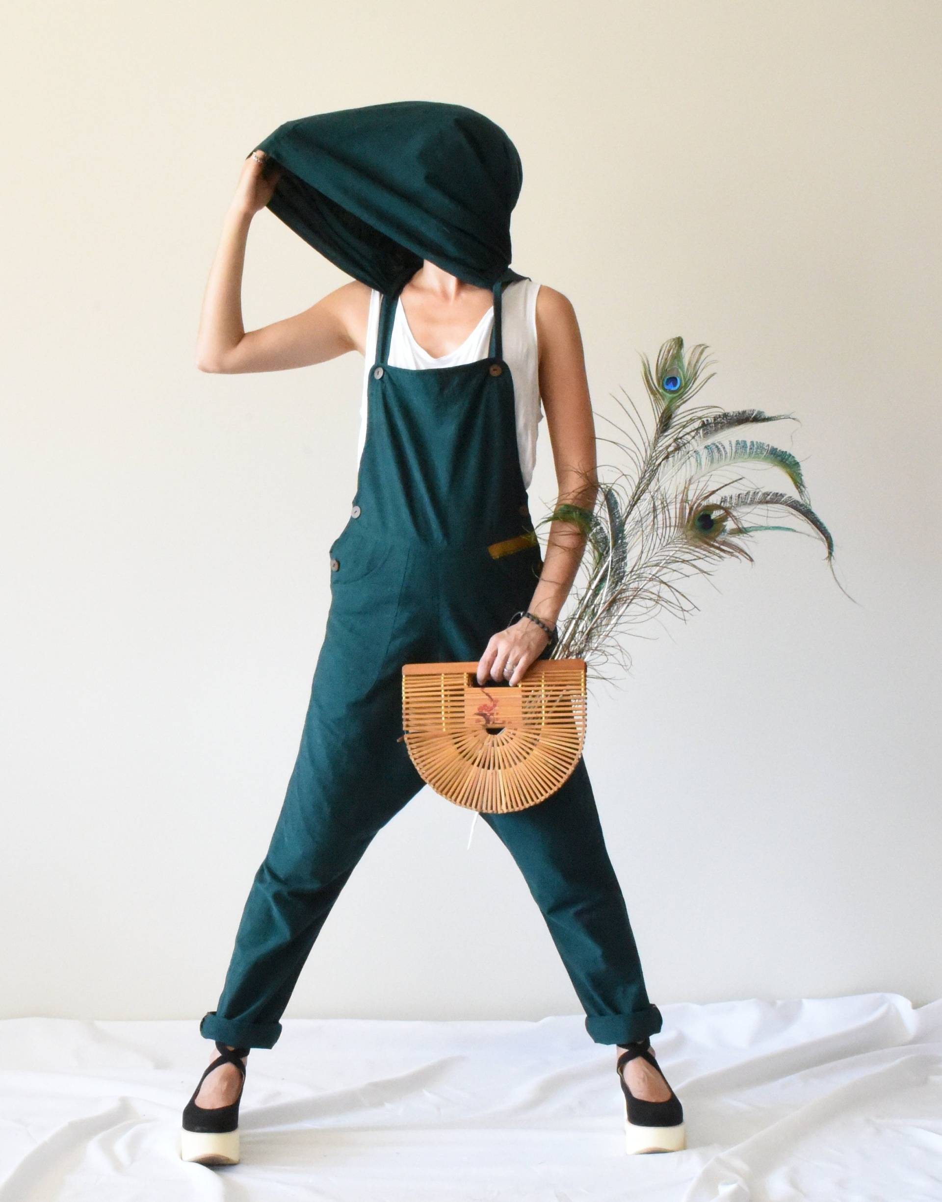 Overall Mit Kapuze, Festival-Jumpsuit, Party-Jumpsuit, Burning Man - Unisex Overall, Festival-Latzhose, Kapuzenoverall, Blauer Strampler von VanoushLove