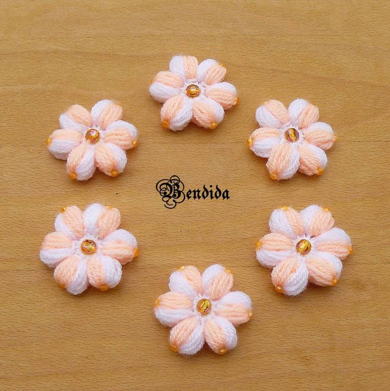 Häkelblume Applikation Orange-Weiße Perlenverzierung | 6Er-Set von VanqG