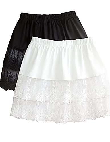 Vanrose Jan Damen-Hemdverlängerung, durchsichtig, Spitze, Unterröcke, Schichtung, halber Slip, Bekleidungszubehör, 2er-Pack Mini (Schwarz + Weiß), L-XL von Vanrose Jan