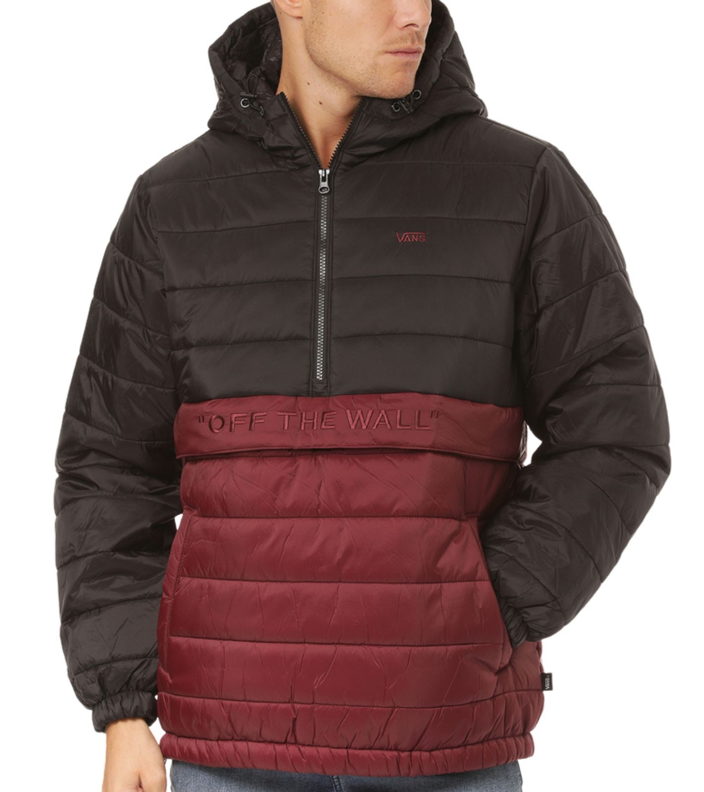 VANS Carlton Puffer Herren Stepp-Jacke Winter-Jacke mit Kapuze Anorak Schlupf-Jacke VN0A4RRD9NZ1 Schwarz/Rot von Vans