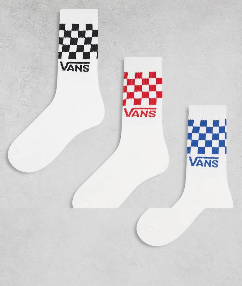 Vans - 3-Pack klassische Crew-Socken in Weiß mit Karomuster in verschiedenen Farben von Vans