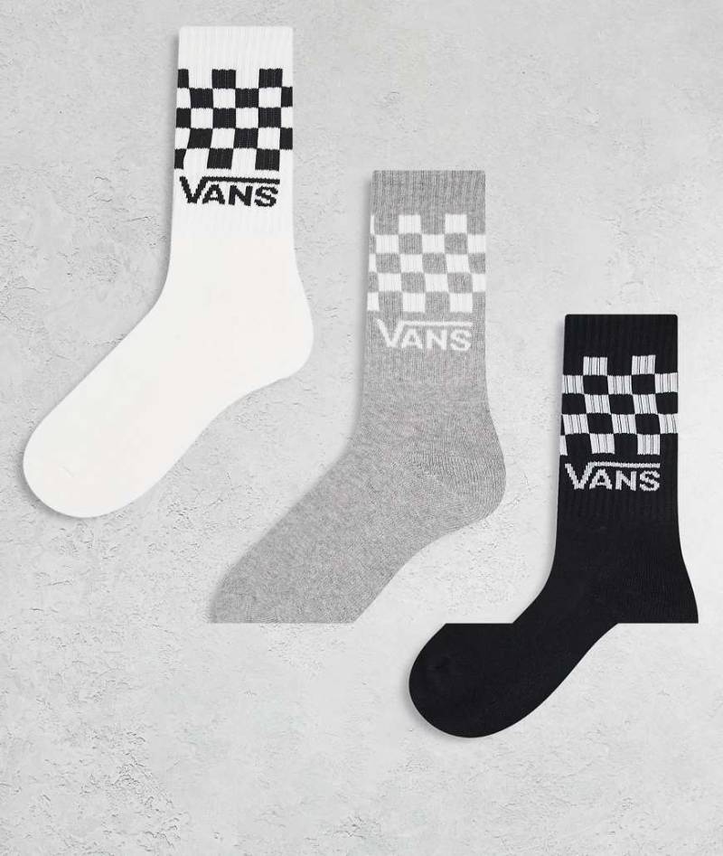 Vans - 3-Pack klassische Crew-Socken mit Schachbrettmuster in Schwarz-Weiß und anderen Farben von Vans
