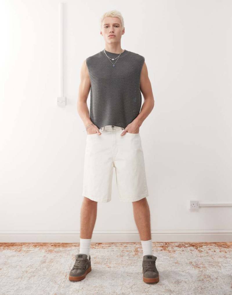 Vans - Check-5 - Weite Jeans-Shorts in Wollweiß von Vans