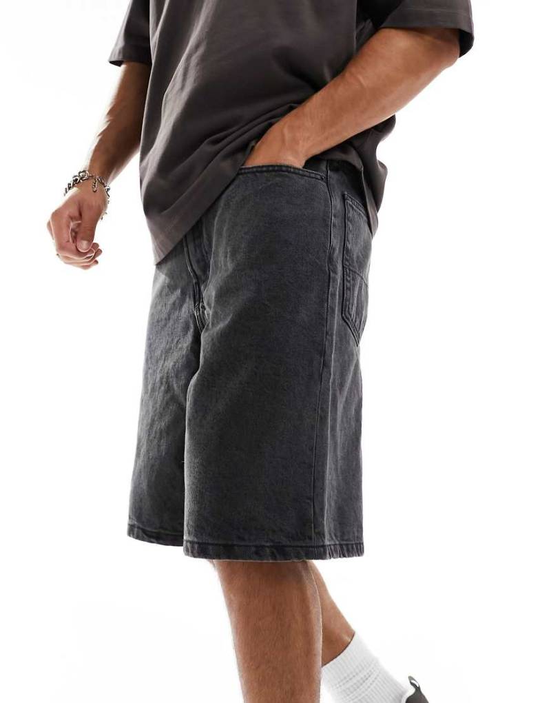 Vans - Check-5 - Weite Jeans-Shorts in verwaschenem Schwarz von Vans