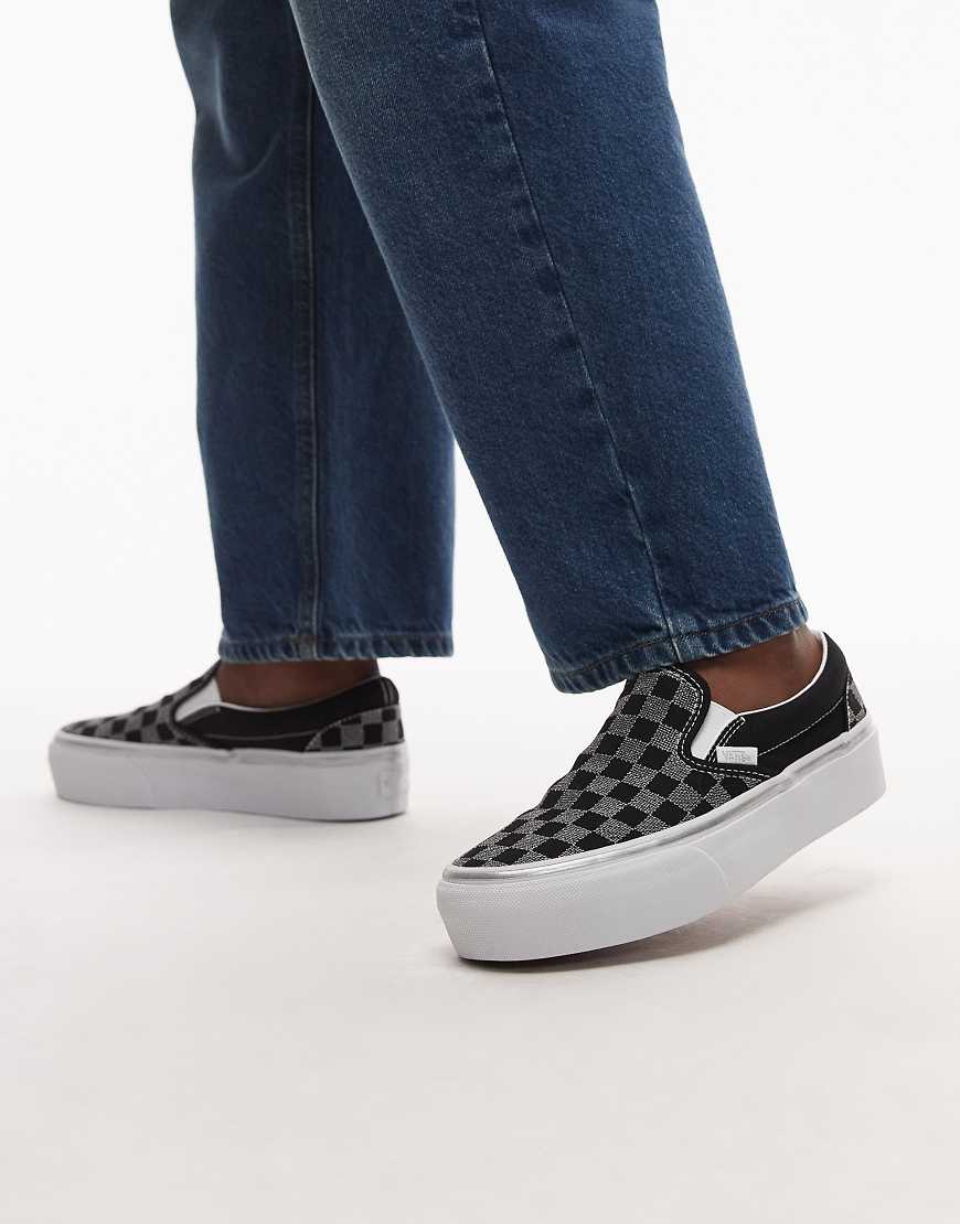 Vans Classic - Sneaker zum Hineinschlüpfen in Schwarz und Weiß-Metallic mit Plateausohle von Vans