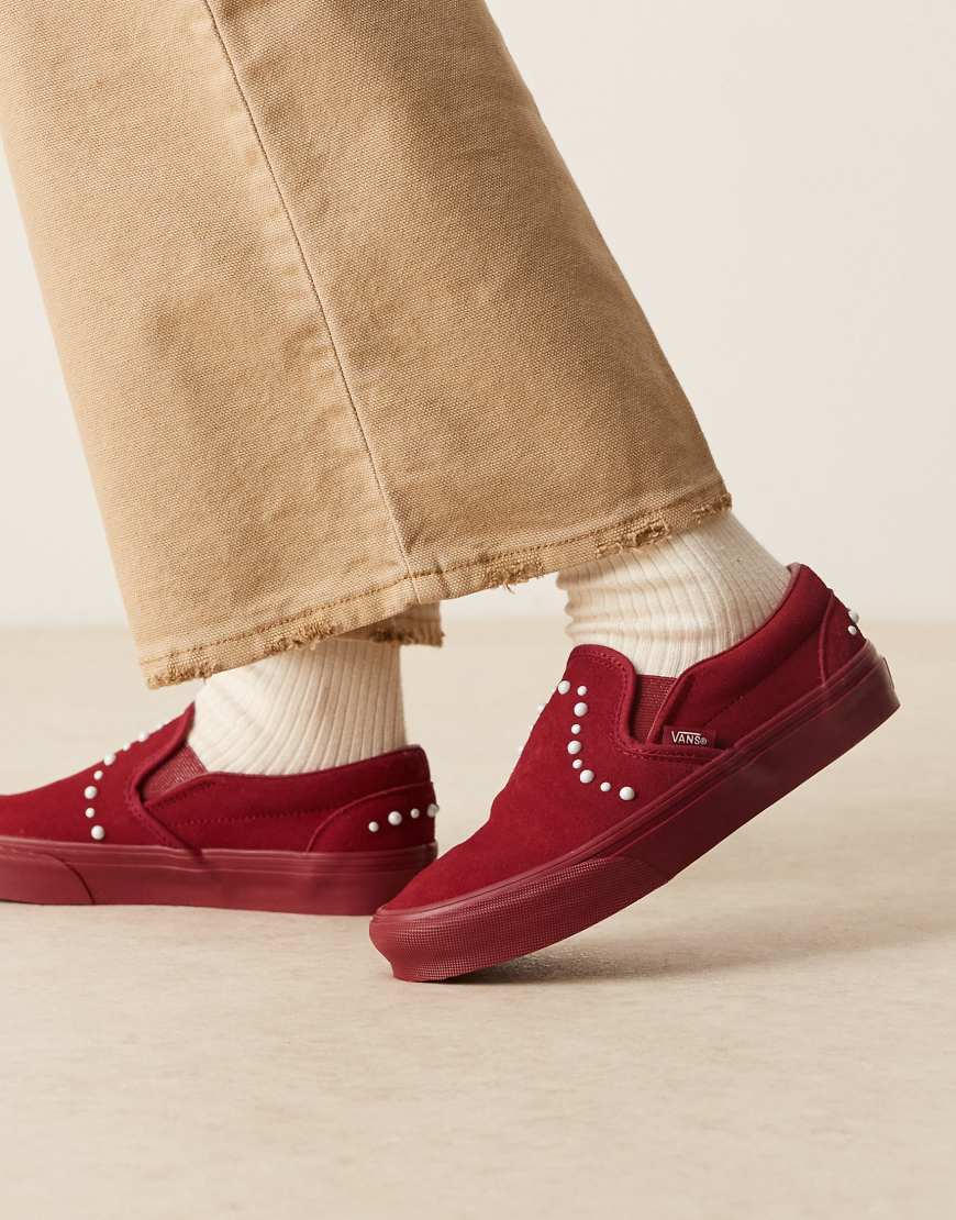 Vans Classic - Sneaker zum Hineinschlüpfen in Triple-Burgunderrot mit Perlenverzierung von Vans