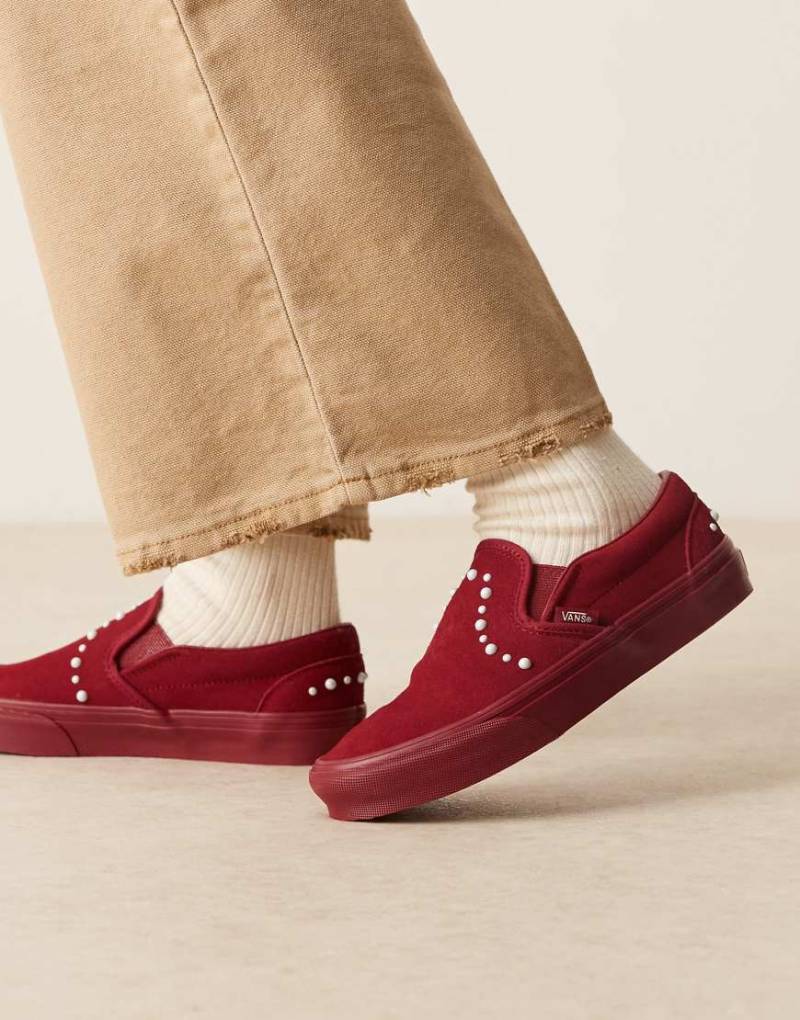 Vans Classic - Sneaker zum Hineinschlüpfen in Triple-Burgunderrot mit Perlenverzierung von Vans