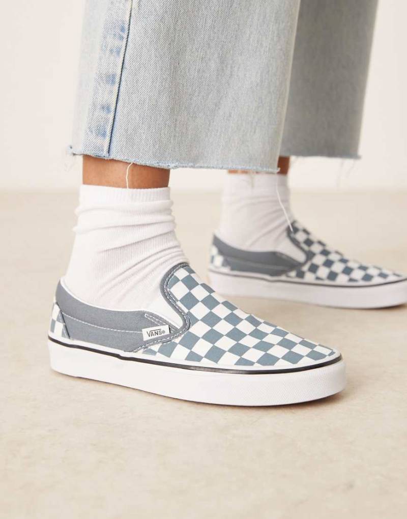 Vans Classic - Sneaker zum Reinschlüpfen mit Schachbrettmuster in Mittelblau und Weiß von Vans