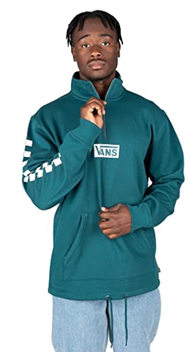 Vans Herren-Sweatshirt, reguläre Passform, lange Ärmel mit Bündchen, Stehkragen mit Reißverschluss, Logoprint vorne mit Kontrast, gerader Boden verstellbar mit Schnürung, Farbe Petrol M Deep Teal von Vans