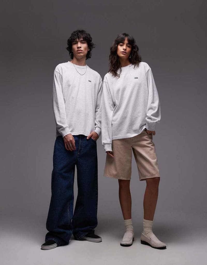 Vans - Langärmliges, locker geschnittenes T-Shirt in Hellgrau mit Logo links an der Brust von Vans