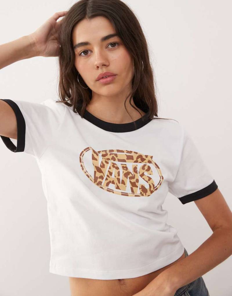 Vans - Leopard - T-Shirt mit schwarzer Einfassung und ovalem Logo mit Leopardenmuster von Vans