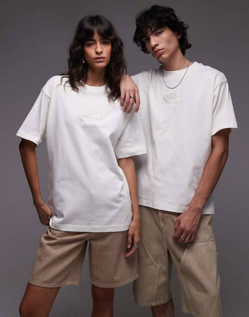 Vans - Locker geschnittenes T-Shirt in Wollweiß mit zentriertem, farblich abgestimmtem Box-Logo von Vans