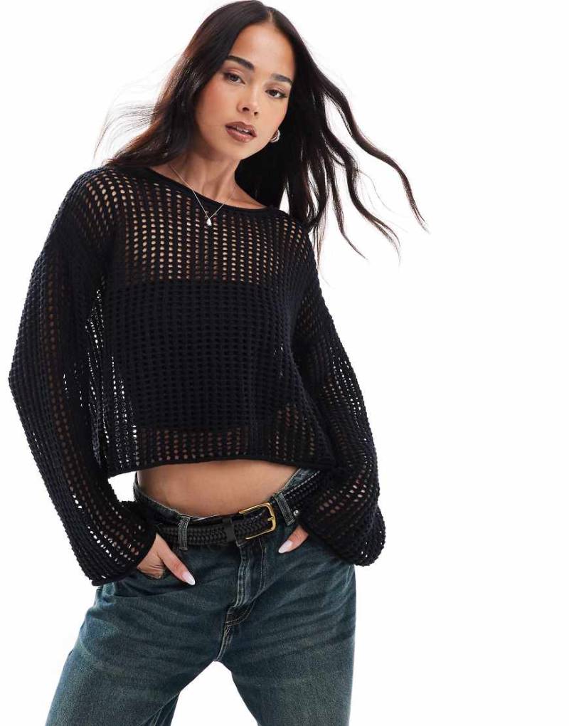 Vans - Mila - Cropped-Oberteil aus weitmaschigem Strick in Schwarz mit Rundhalsausschnitt von Vans