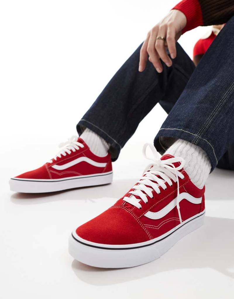 Vans - Old Skool - Sneaker in Racing Red/True White-Weiß von Vans