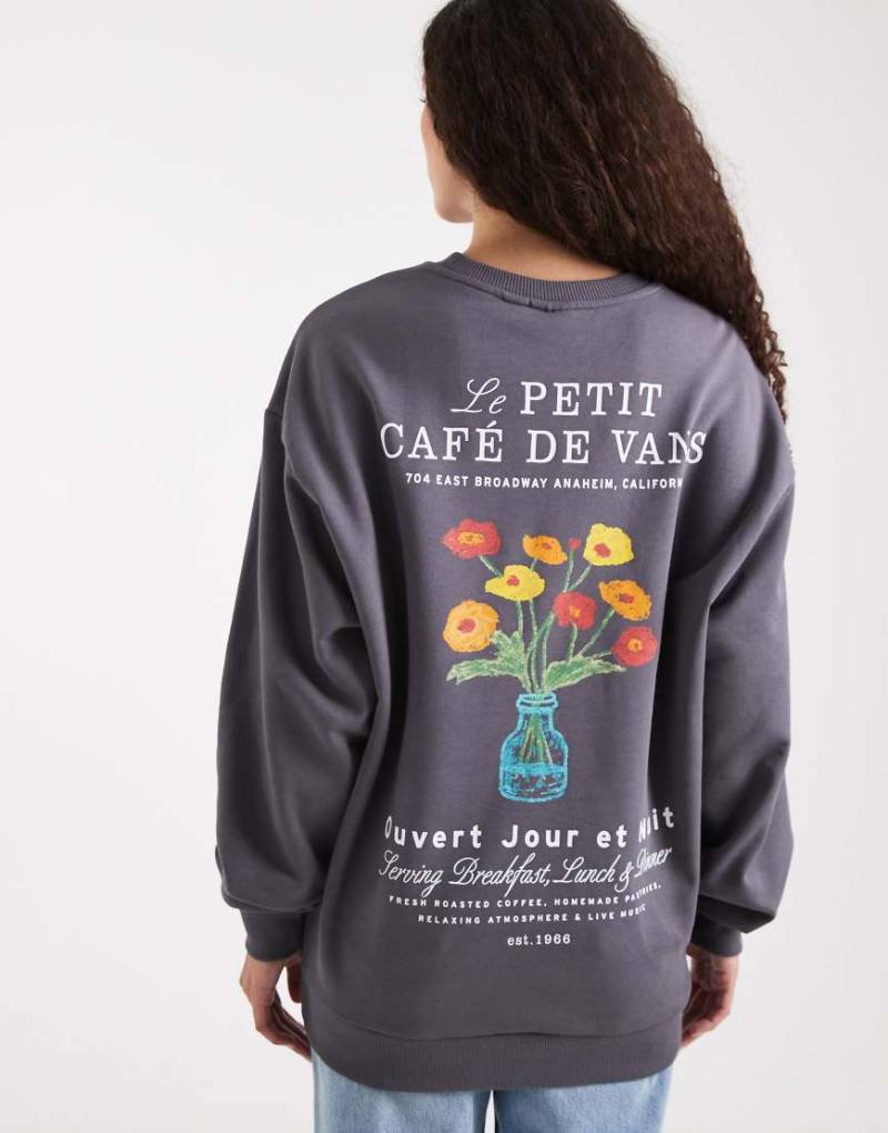 Vans - Oversize-Kapuzenpullover in Asphaltgrau mit „Café de Vans"-Print-Schwarz von Vans