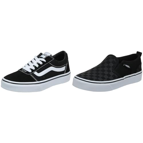 Vans Unisex Kinder Asher Slip On Sneaker, Schwarz (Checker/Black/Black), 38 EU Damen Doheny ((Canvas) Black/Black 186), 39 von Vans
