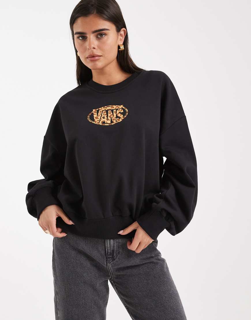 Vans - Sweatshirt in Schwarz mit Rundhalsausschnitt und ovalem Leopardenmuster-Print von Vans